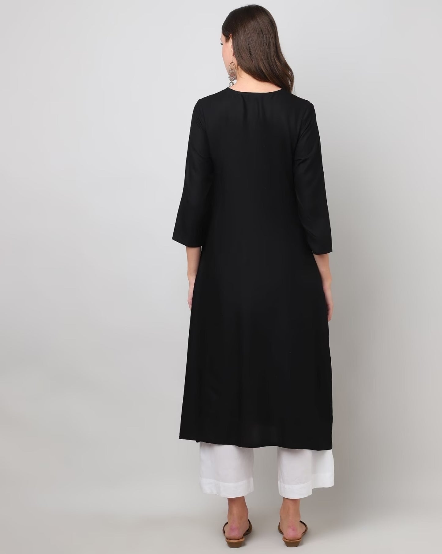 Embroidered V-Neck A-Line Kurta