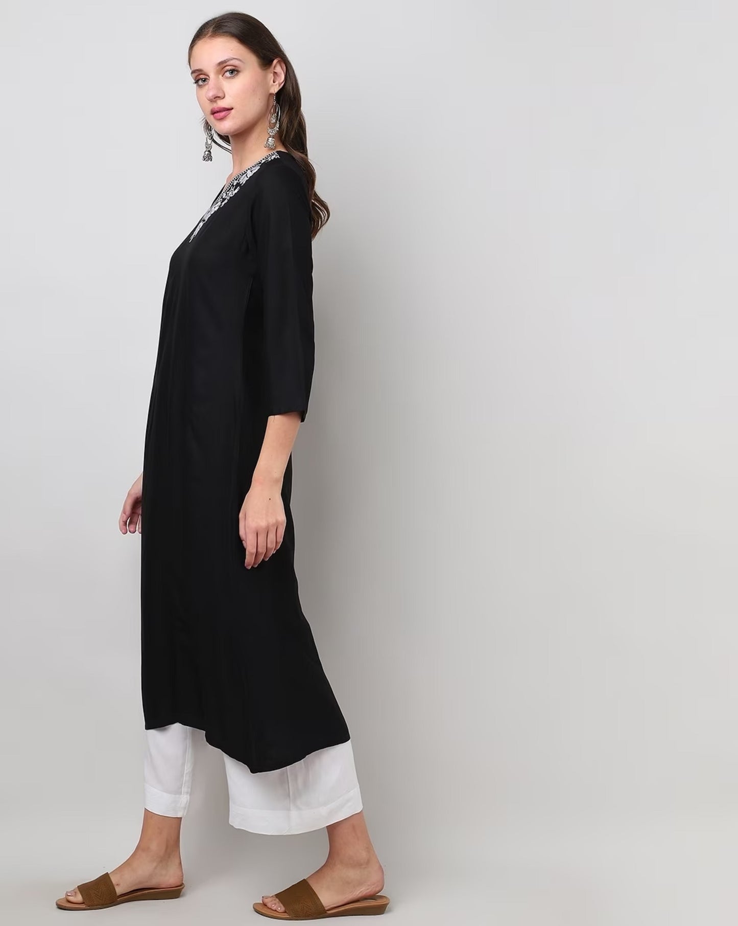 Embroidered V-Neck A-Line Kurta