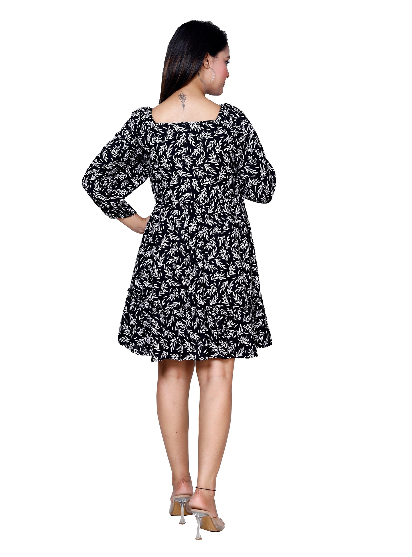 Floral Print Black Dress - Sakura Collection