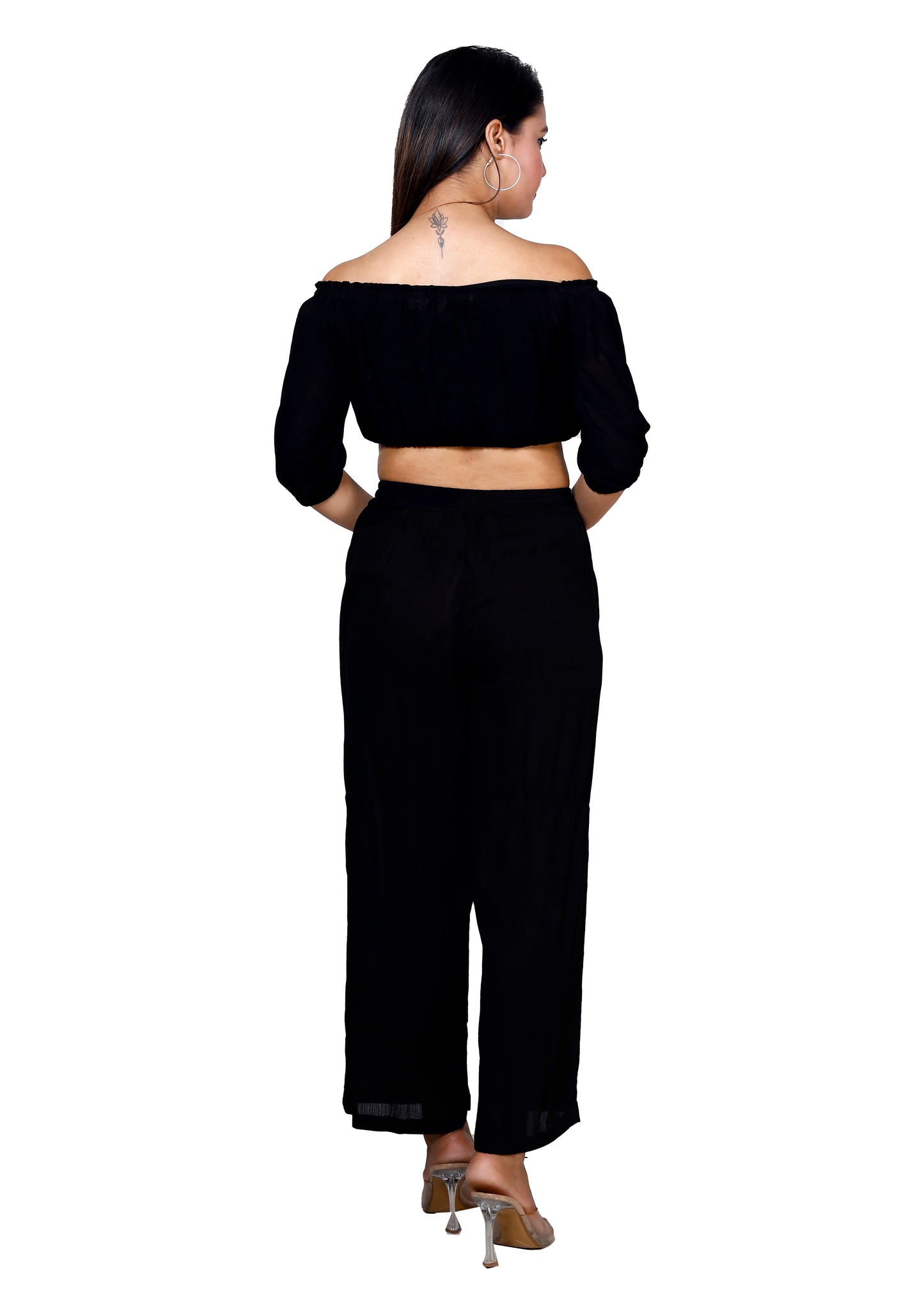 Sakura Black Off-Shoulder Co-ords Two-Piece Set