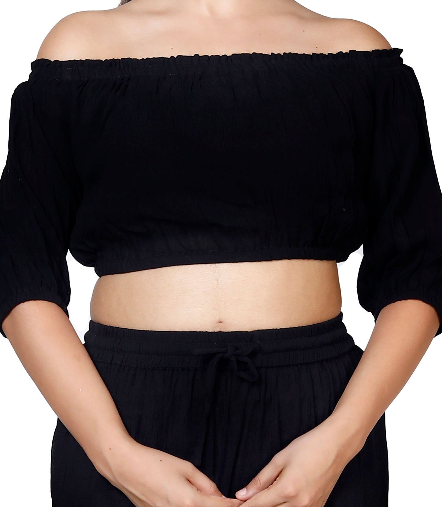 Sakura Black Off-Shoulder Co-ords Two-Piece Set