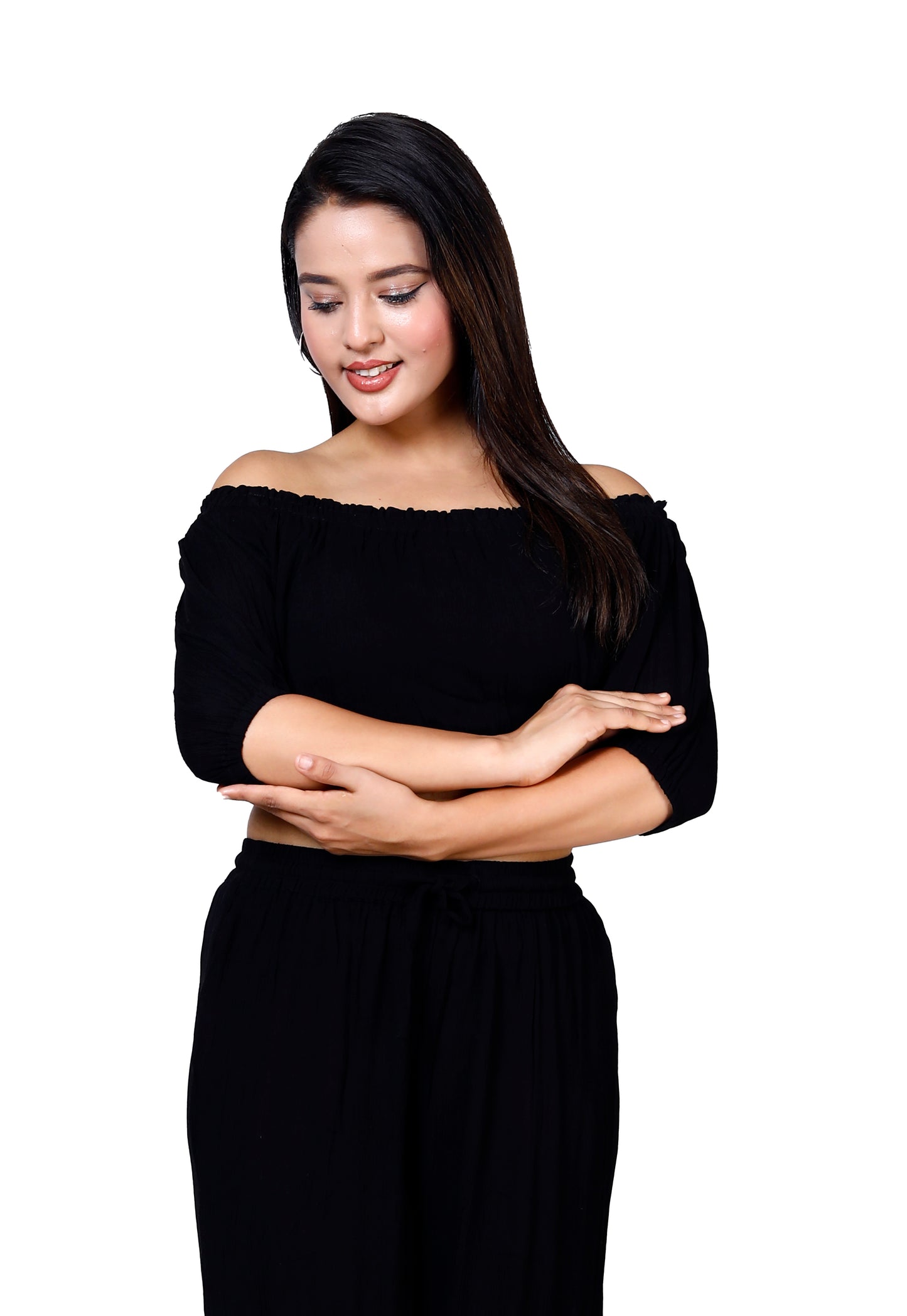 Sakura Black Off-Shoulder Co-ords Two-Piece Set
