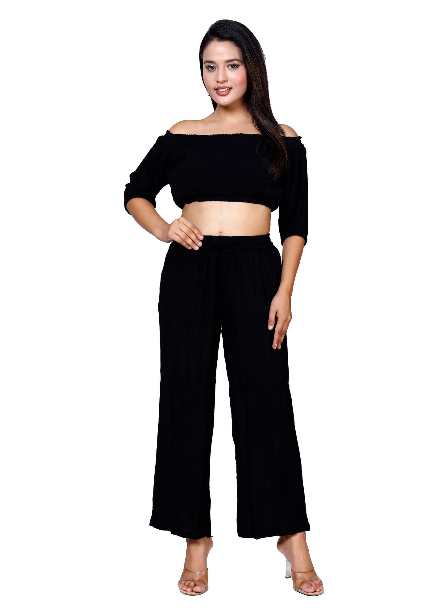 Sakura Black Off-Shoulder Co-ords Two-Piece Set