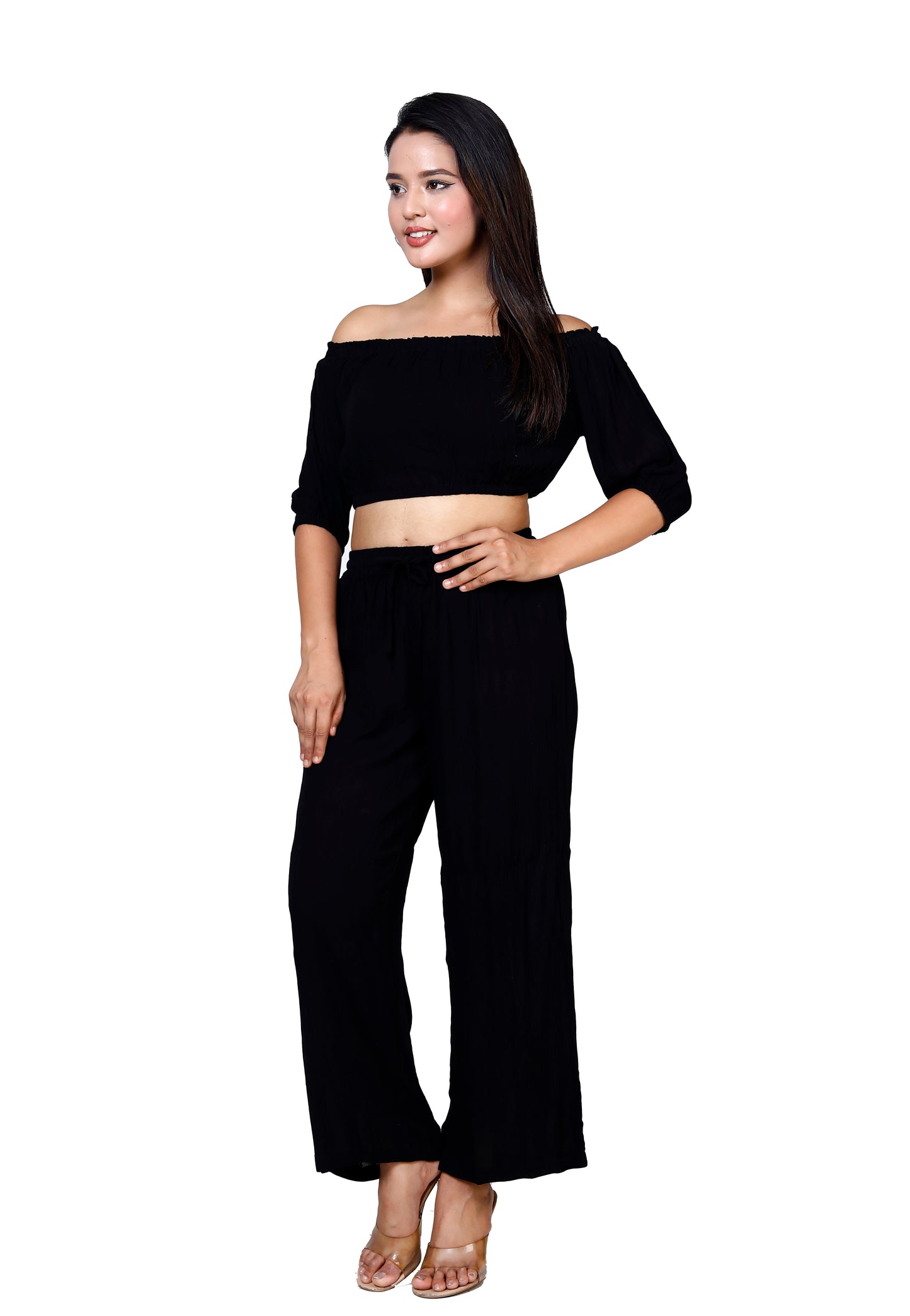 Sakura Black Off-Shoulder Co-ords Two-Piece Set