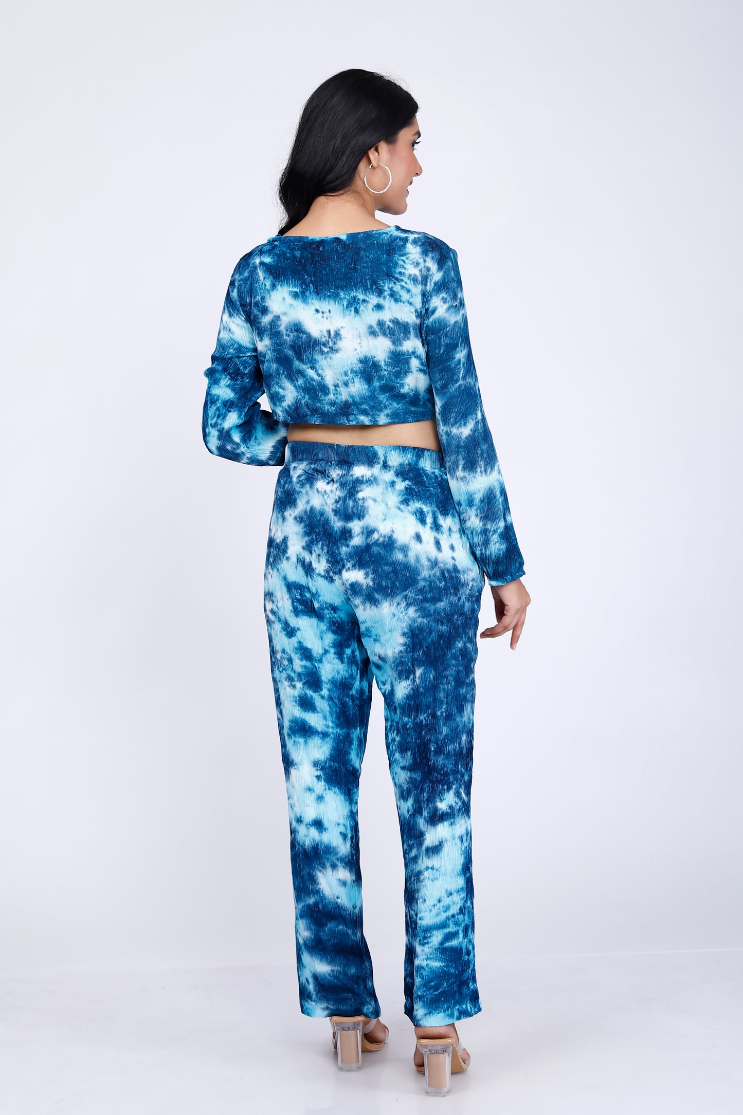 Sakura Blue Tie-Dye Button-Down Co-ords Two-Piece Set