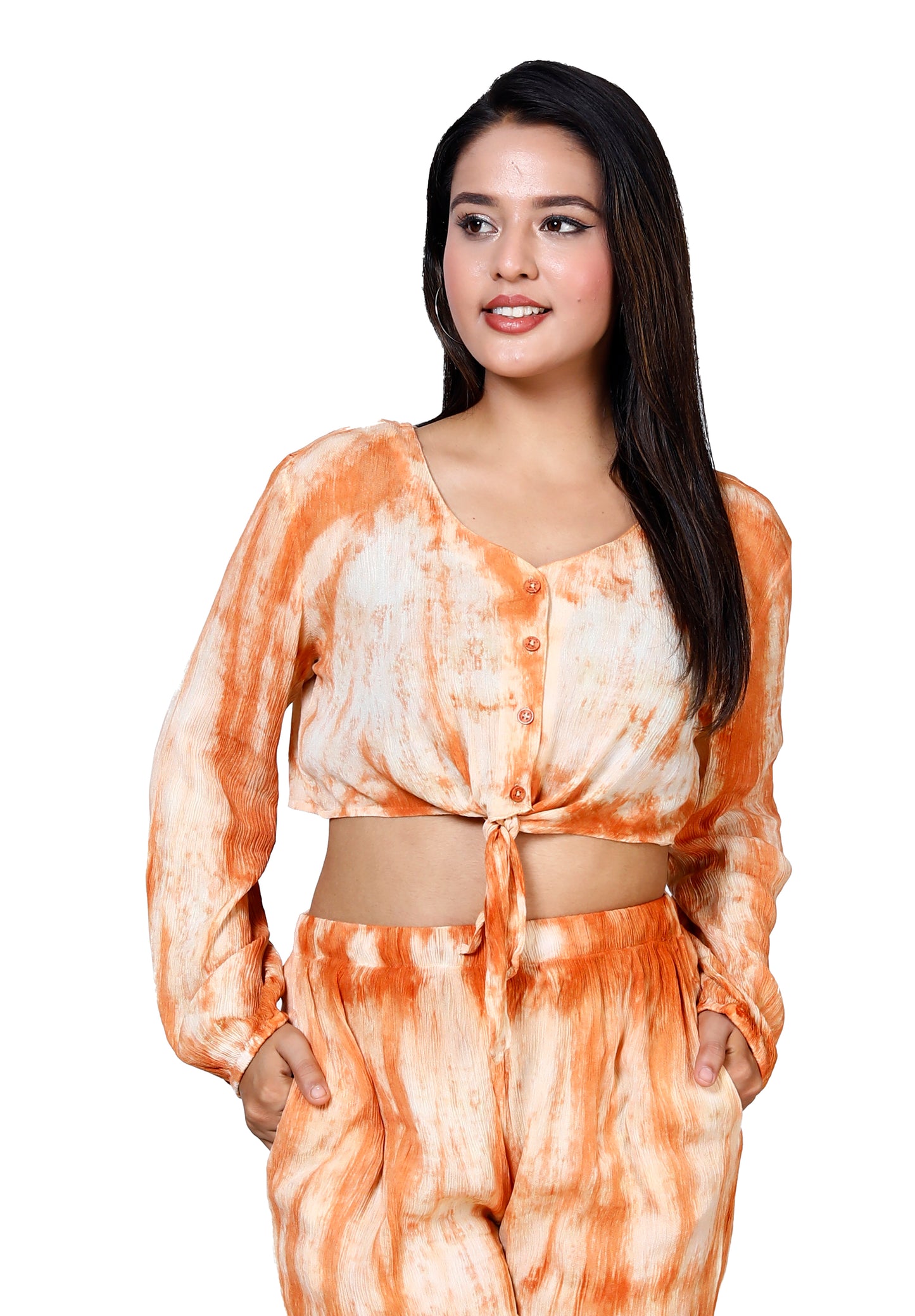 Sakura Peach Tie-Dye Button-Down Co-ords Two-Piece Set