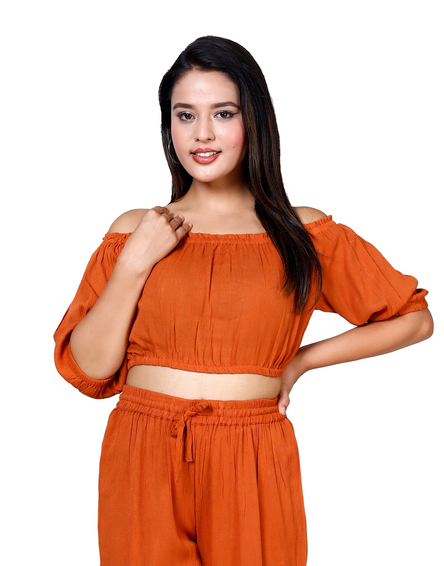 Sakura Rust Off-Shoulder Co-ords Two-Piece Set