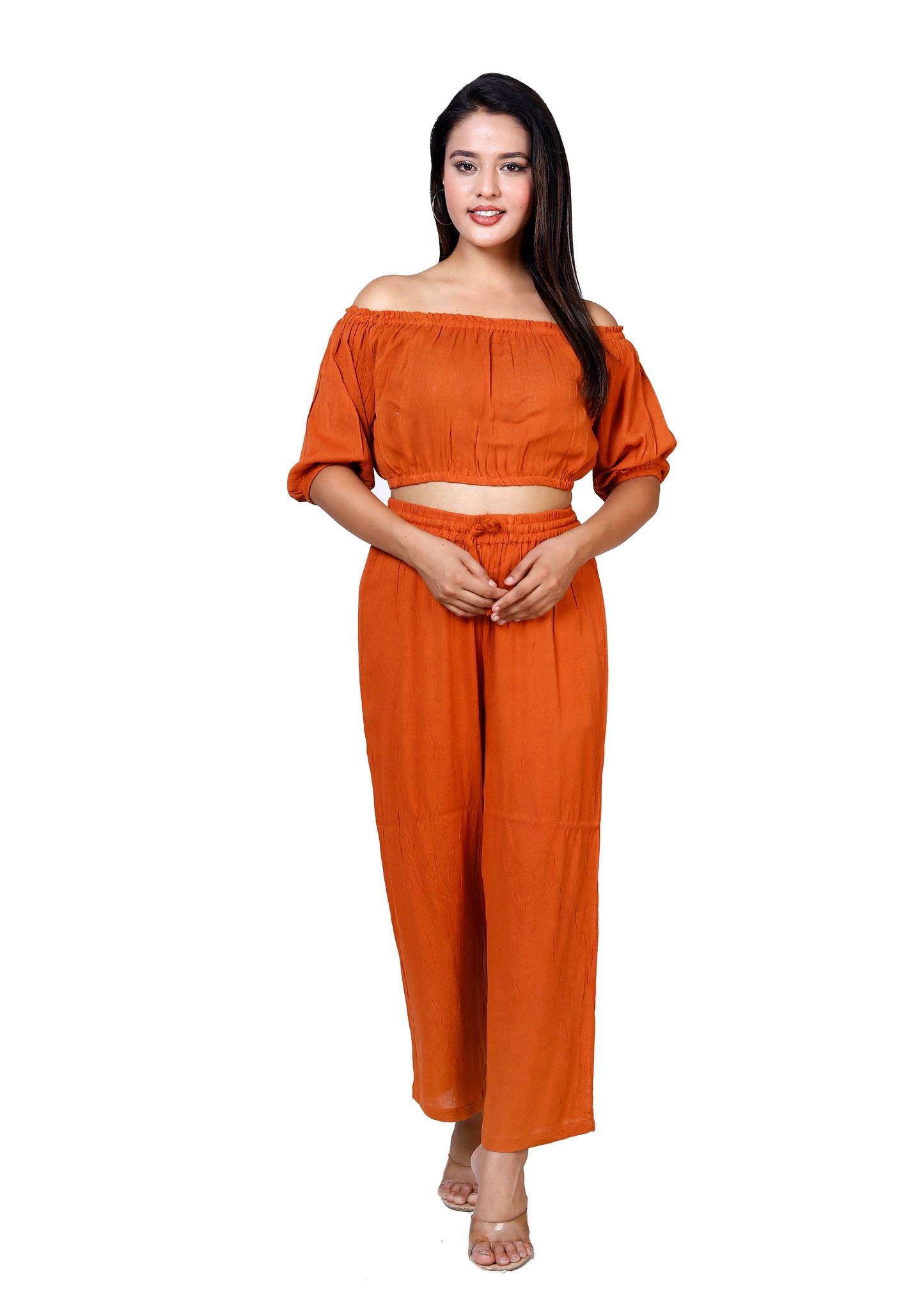 Sakura Rust Off-Shoulder Co-ords Two-Piece Set