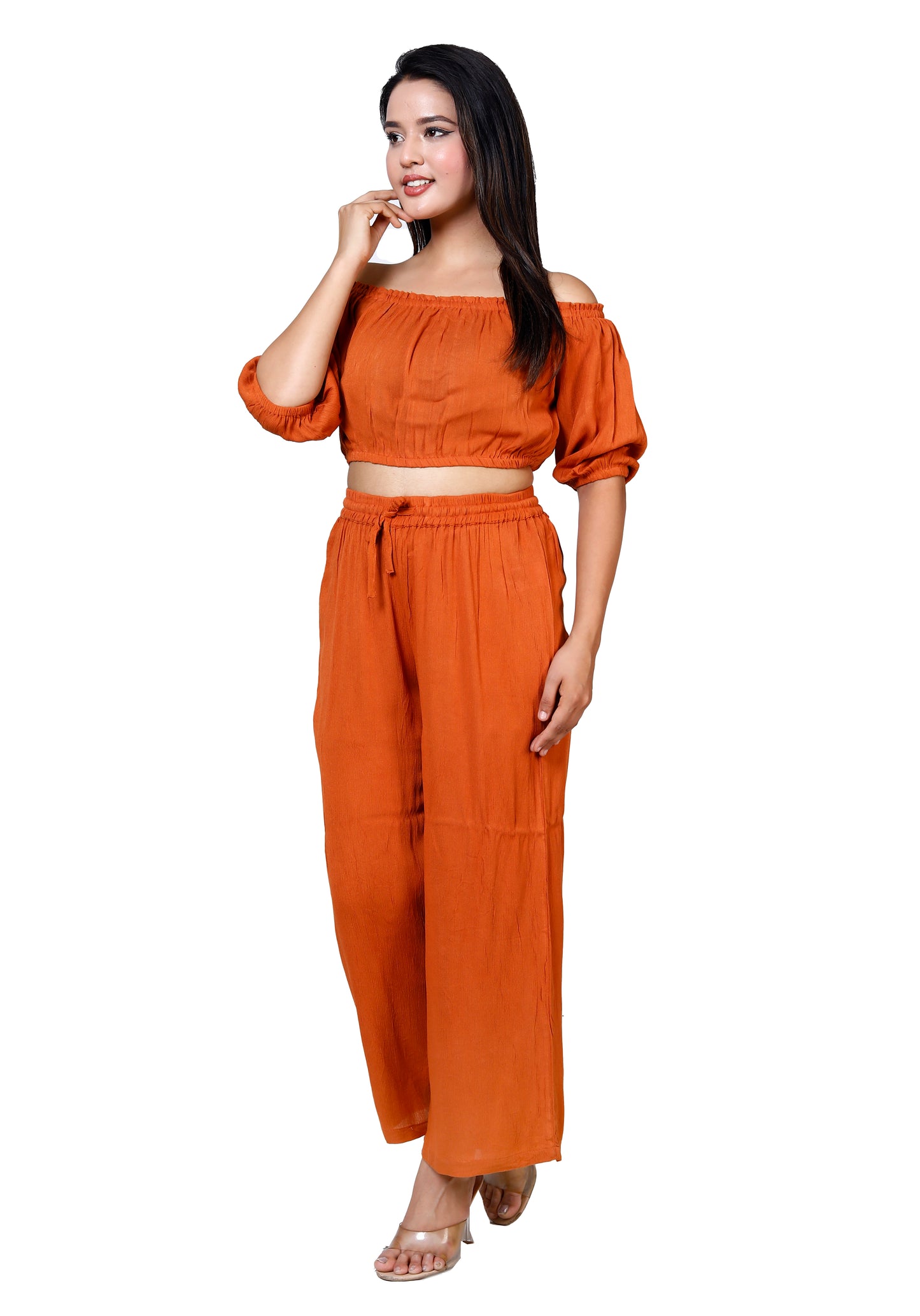 Sakura Rust Off-Shoulder Co-ords Two-Piece Set