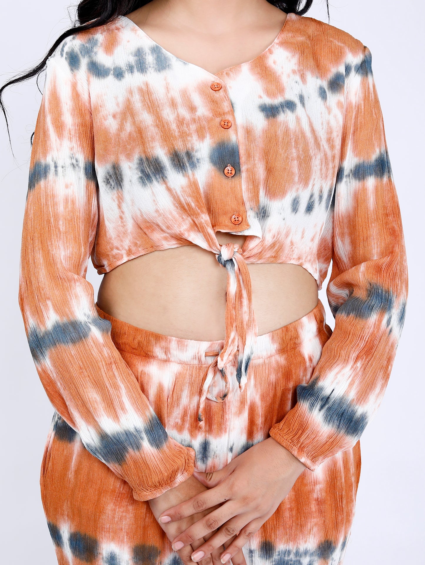 Sakura Rust Tie-Dye Button-Down Co-ords Two-Piece Set