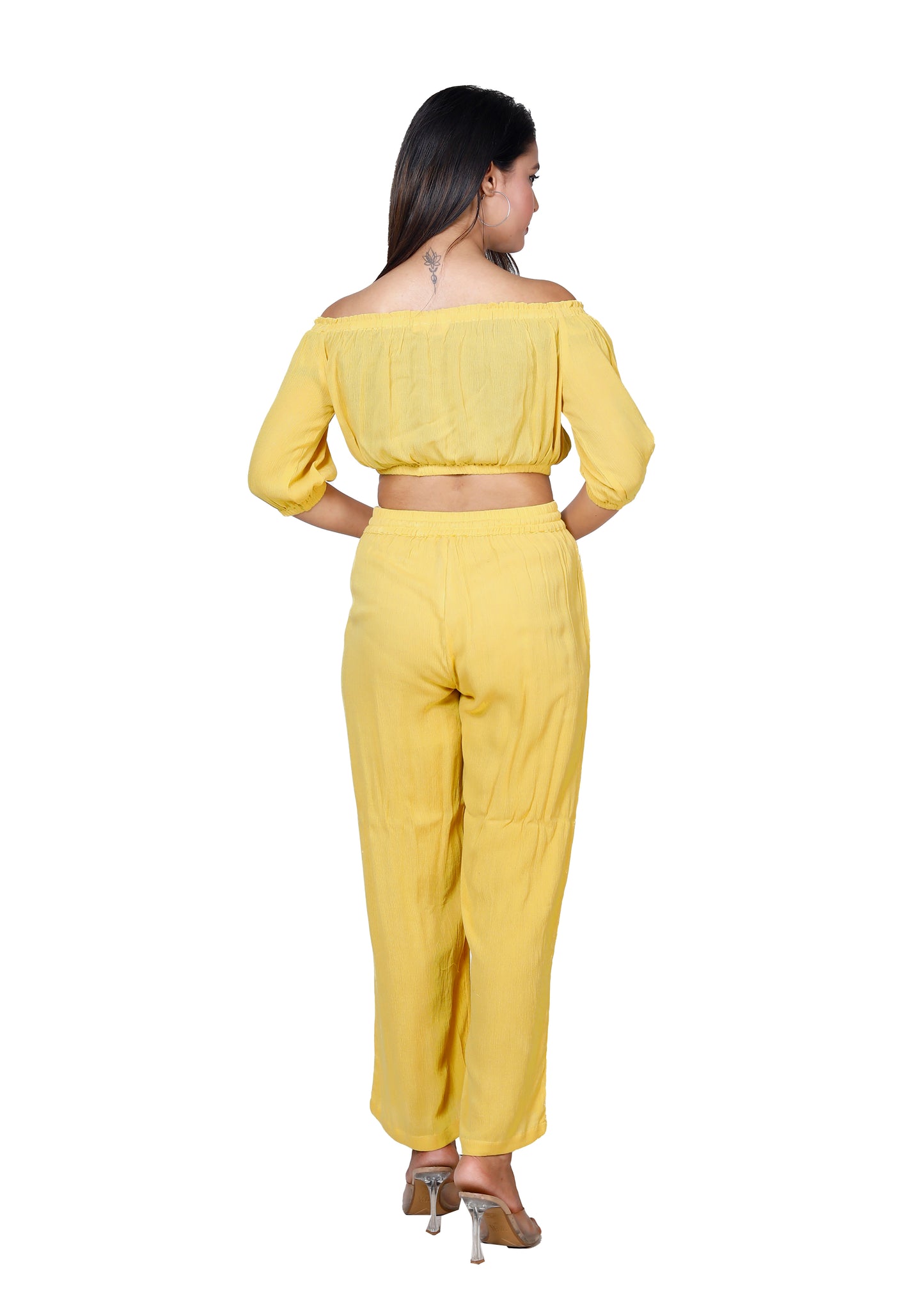 Sakura Yellow Off-Shoulder Co-ords Two-Piece Set