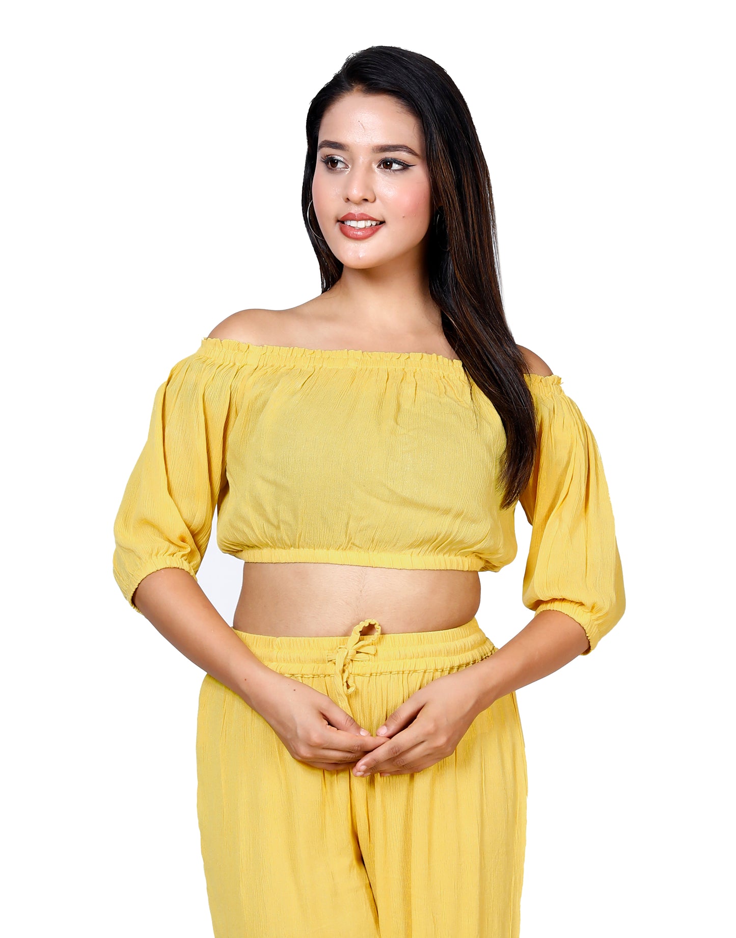 Sakura Yellow Off-Shoulder Co-ords Two-Piece Set