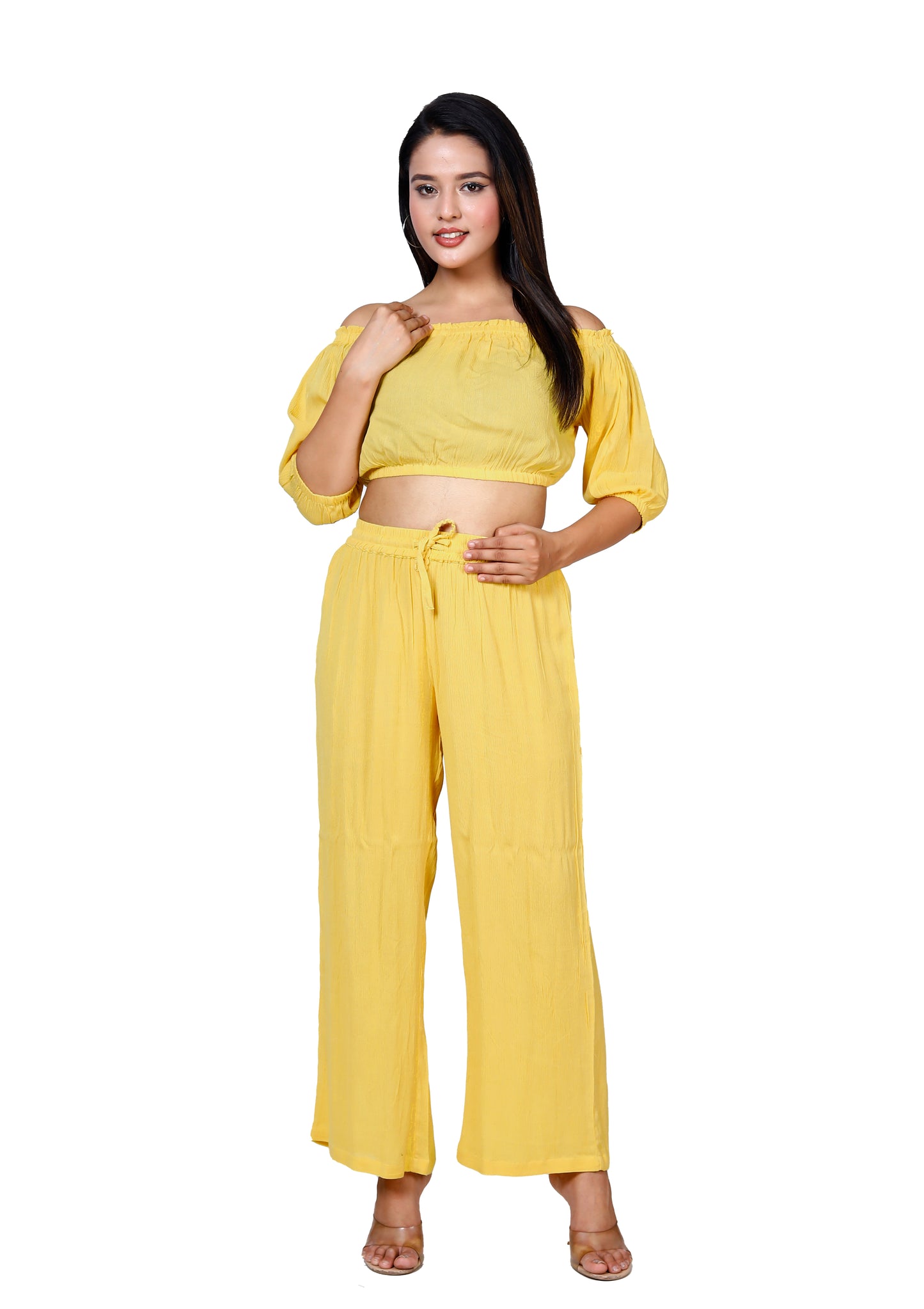 Sakura Yellow Off-Shoulder Co-ords Two-Piece Set