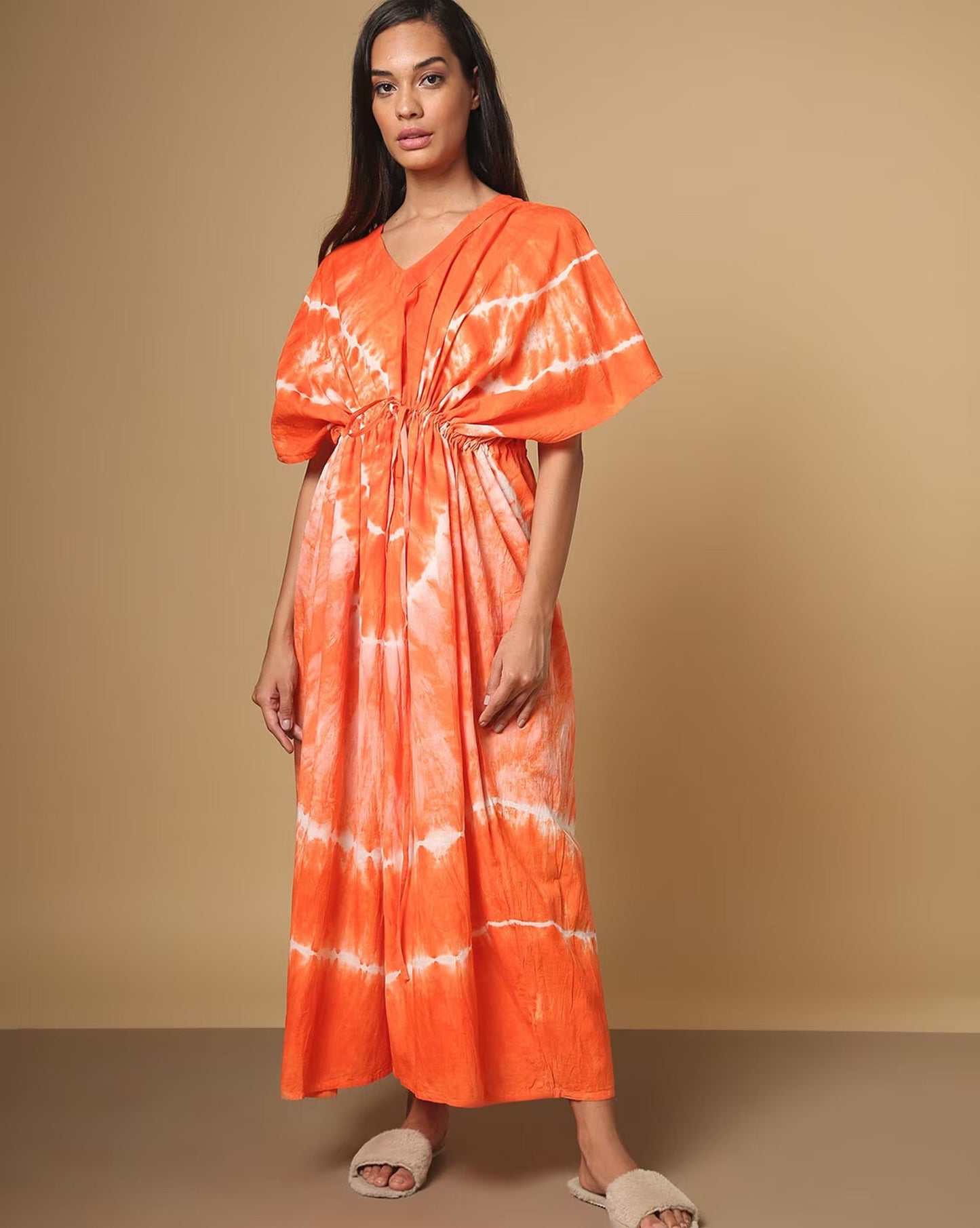 Tie & Dye Kaftan Dress with Drawstring