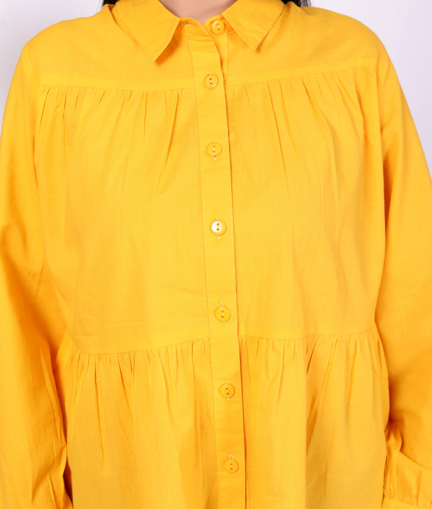 Yellow Button-Up Peplum Top in 100% Cambric Cotton – Trendy & Comfortable Everyday Wear