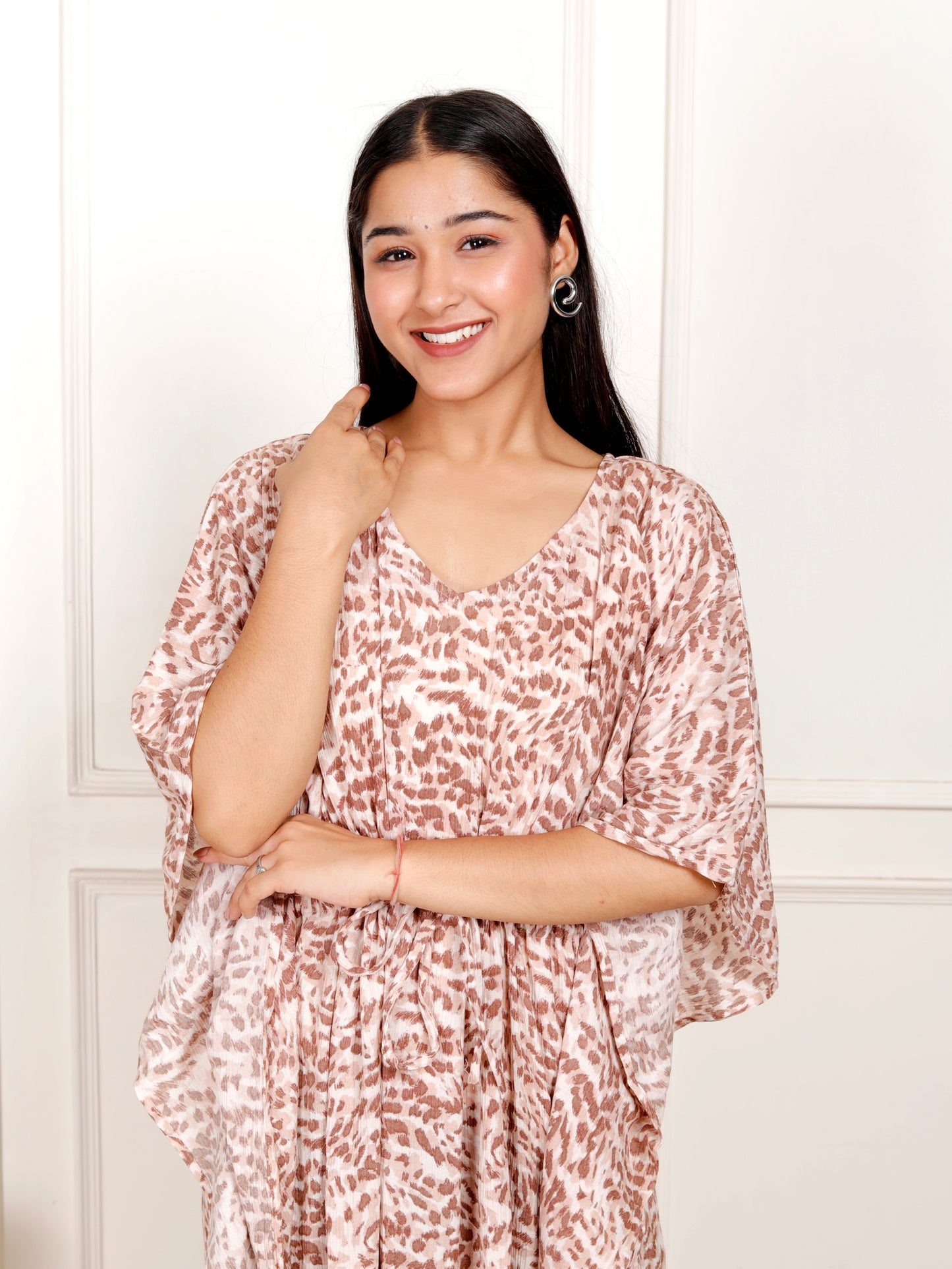 Trendy Animal Print Kaftan Dress for Women in Liva Rayon Crepe by Sakura
