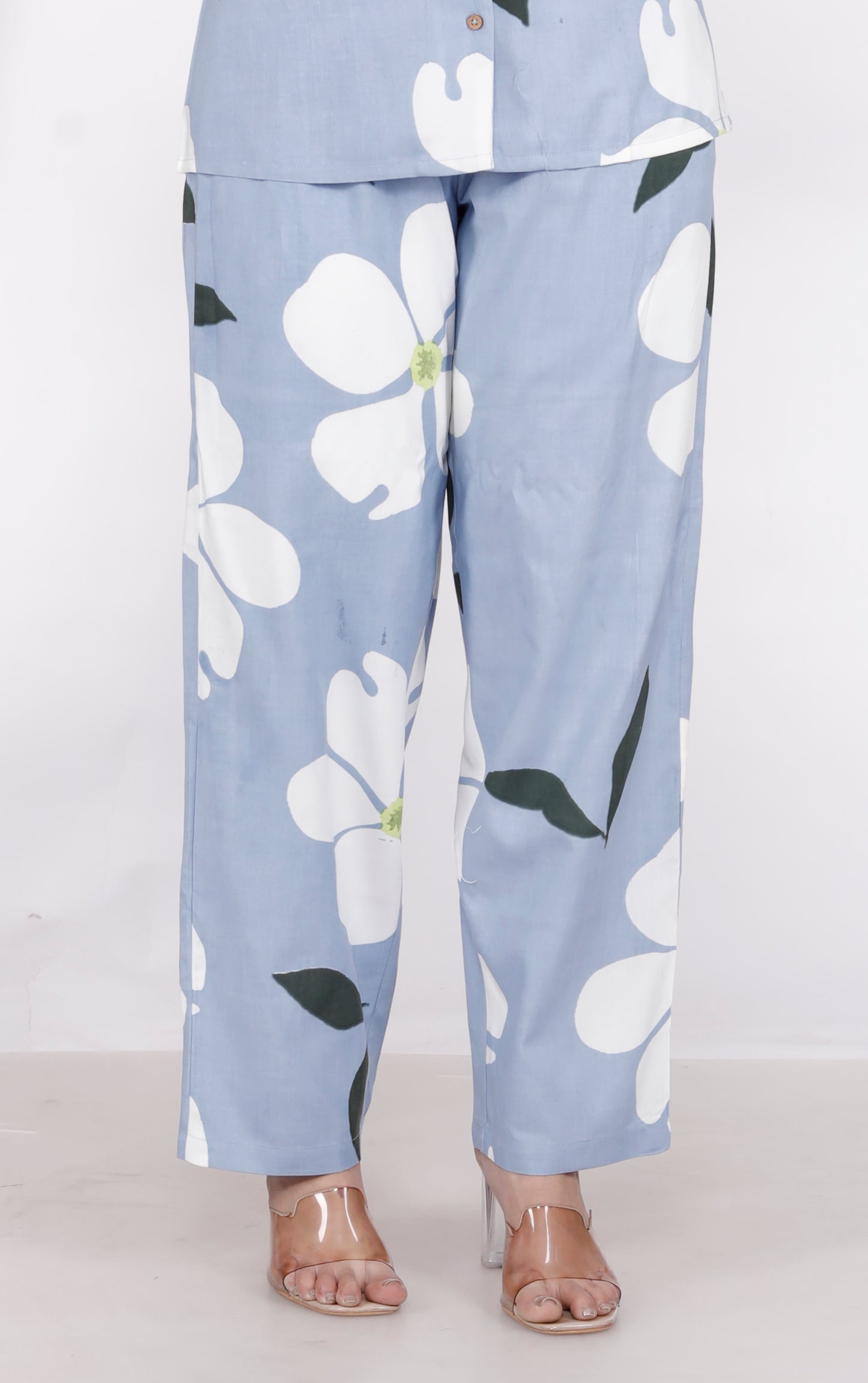 Sakura Women's Blue Floral Co-ord Set | Relaxed Fit 2-Piece Outfit in 100% Liva Rayon