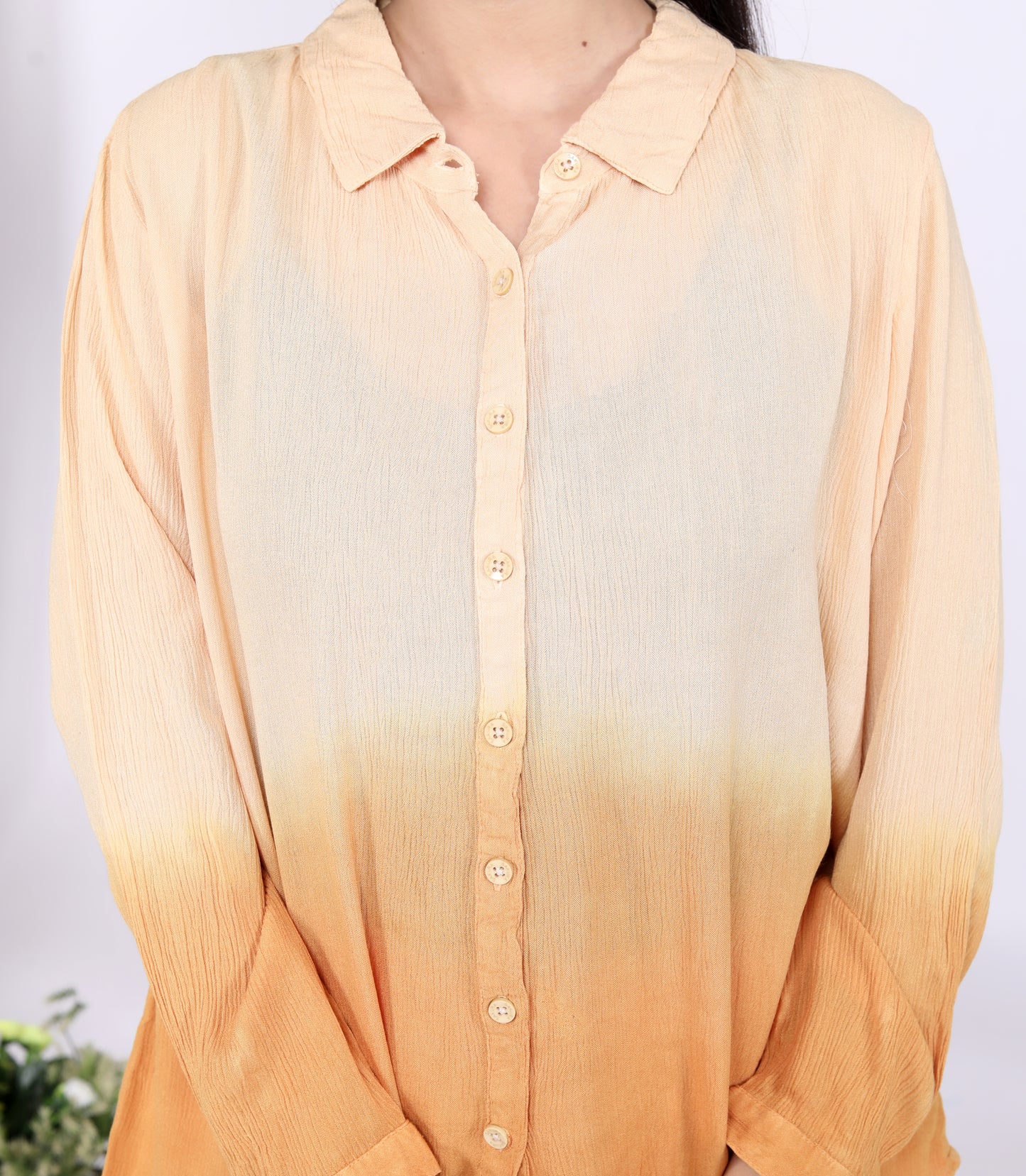 Sakura Women's 100% Liva Viscose Rayon Crepe Tie-Dye Co-Ord Set | Yellow Nectar Ombre | Handcrafted Azo-Free Dye | Relaxed Fit Shirt & Pant