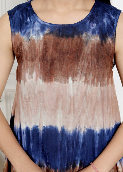 Sakura Women's Handmade Tie-Dye A-Line Dress | Sleeveless Rayon Staple Frock
