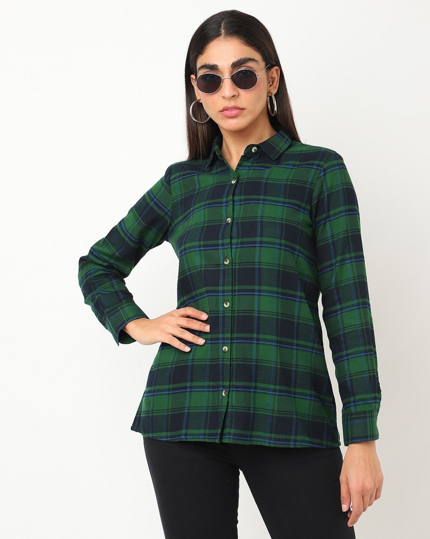 Checked Shirt with Spread Collar