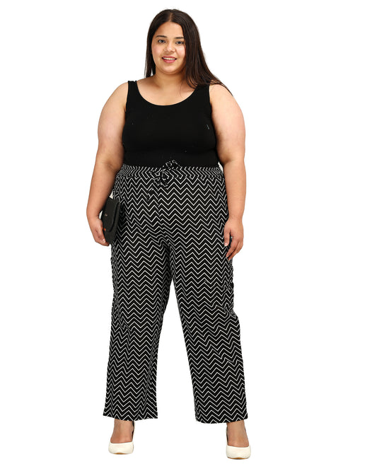 Chevron Print Palazzo Pants with Insert Pockets