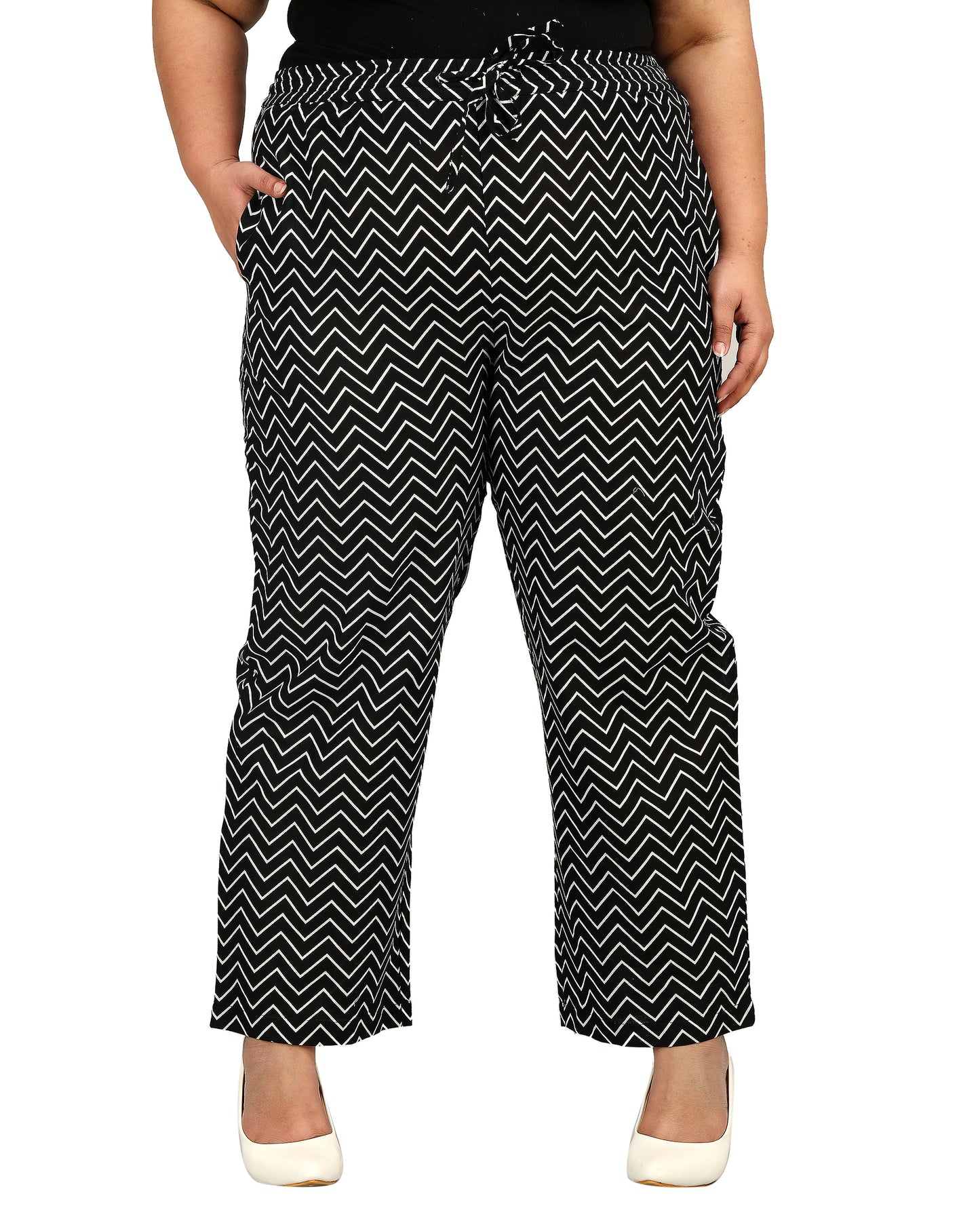 Chevron Print Palazzo Pants with Insert Pockets