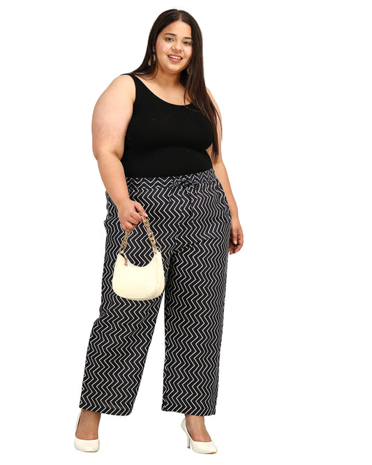 Chevron Print Palazzo Pants with Insert Pockets