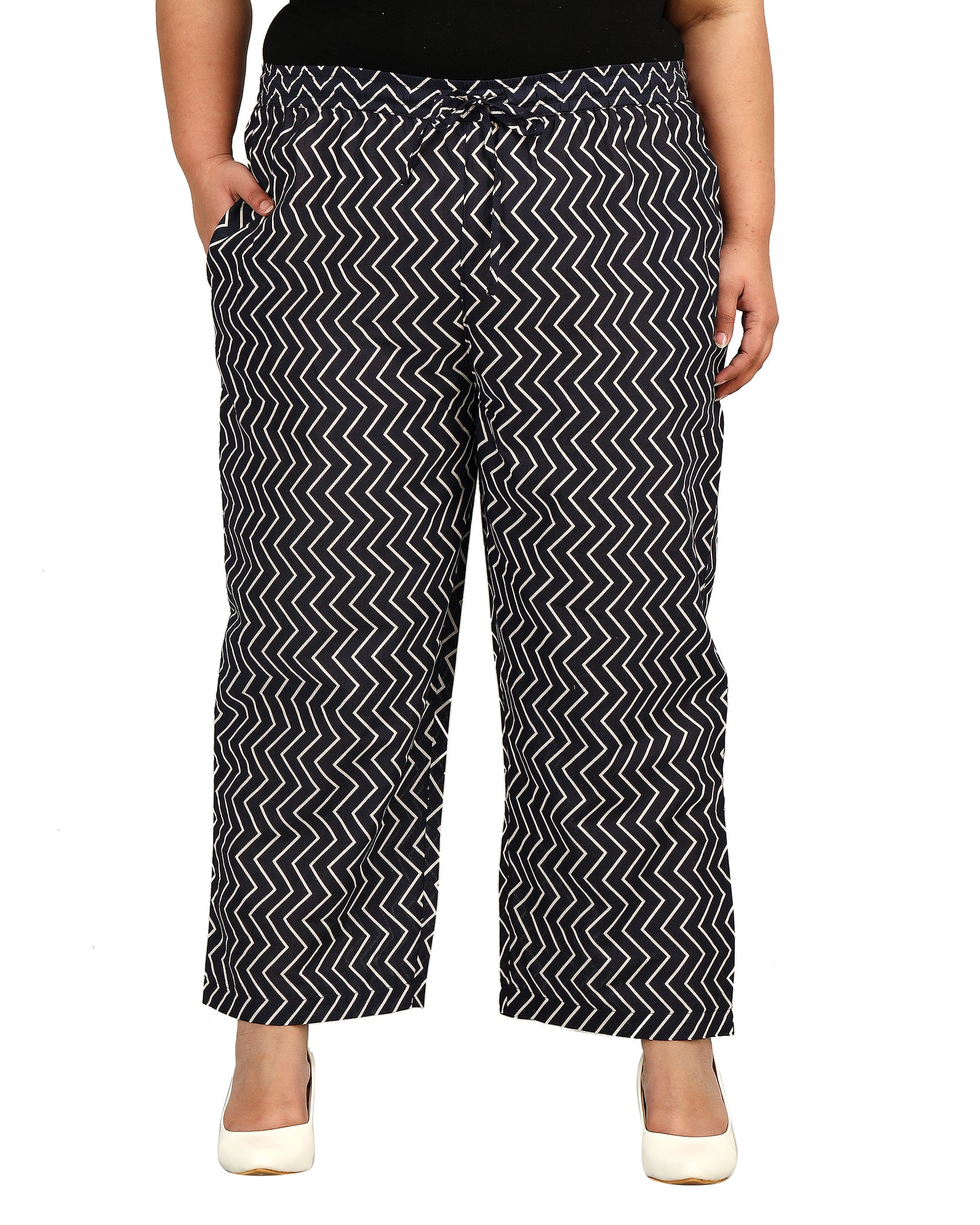 Chevron Print Palazzo Pants with Insert Pockets