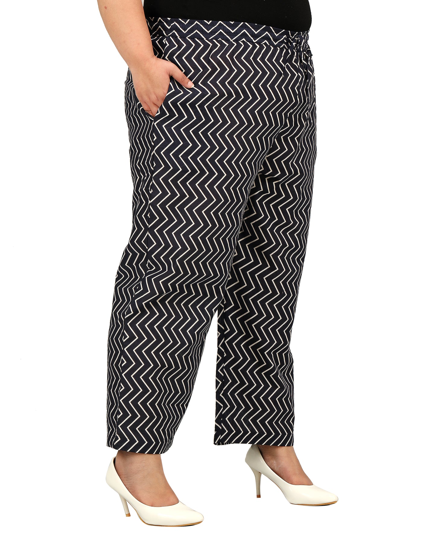 Chevron Print Palazzo Pants with Insert Pockets