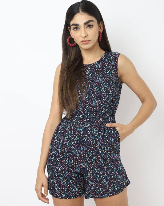 Floral Print Playsuit with Insert Pockets