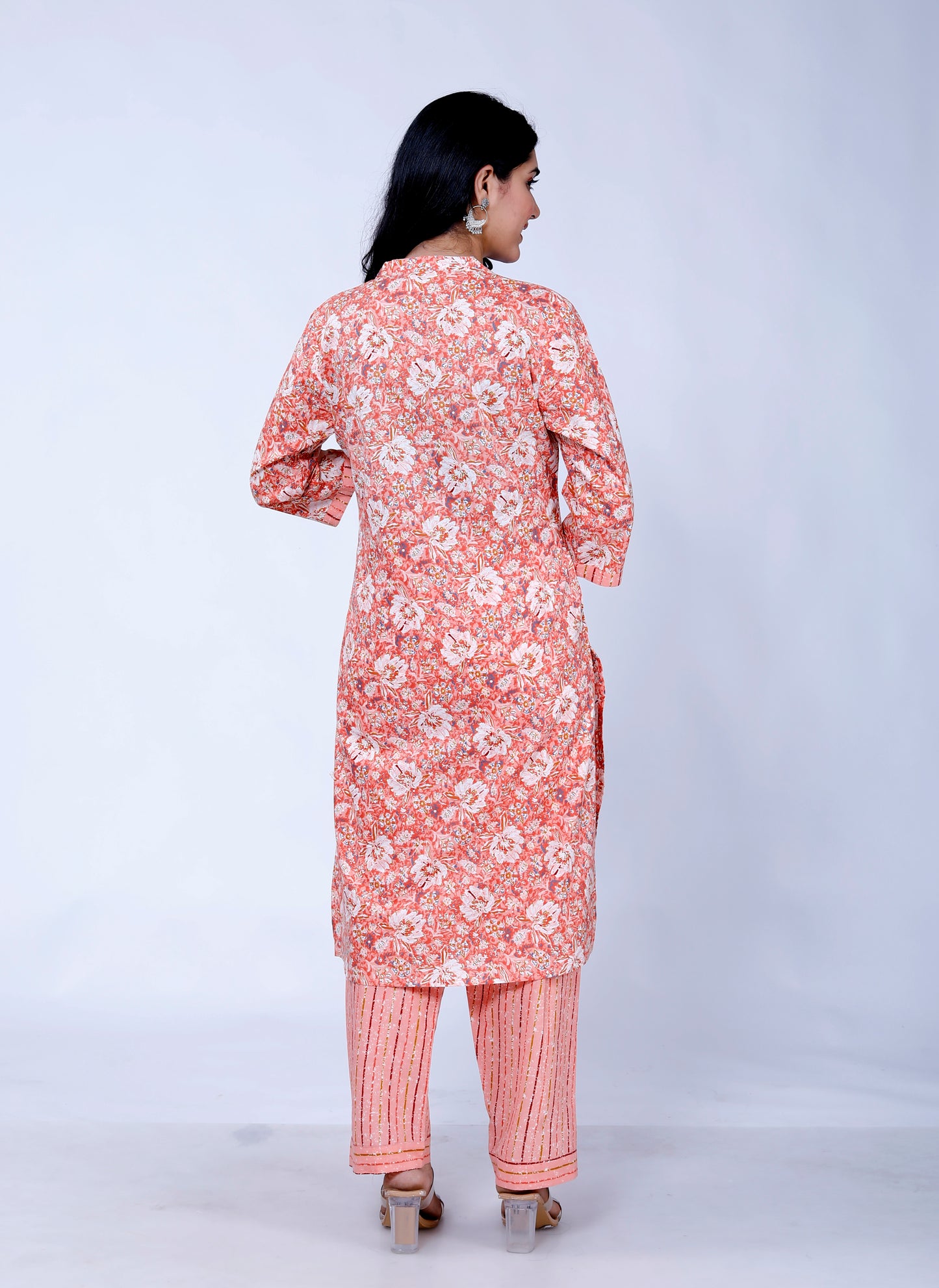 Sakura Floral Print 100% Cotton Straight Kurta with Palazzo Set for Women – Cambric Cotton, Pocket Design, Comfortable Fit