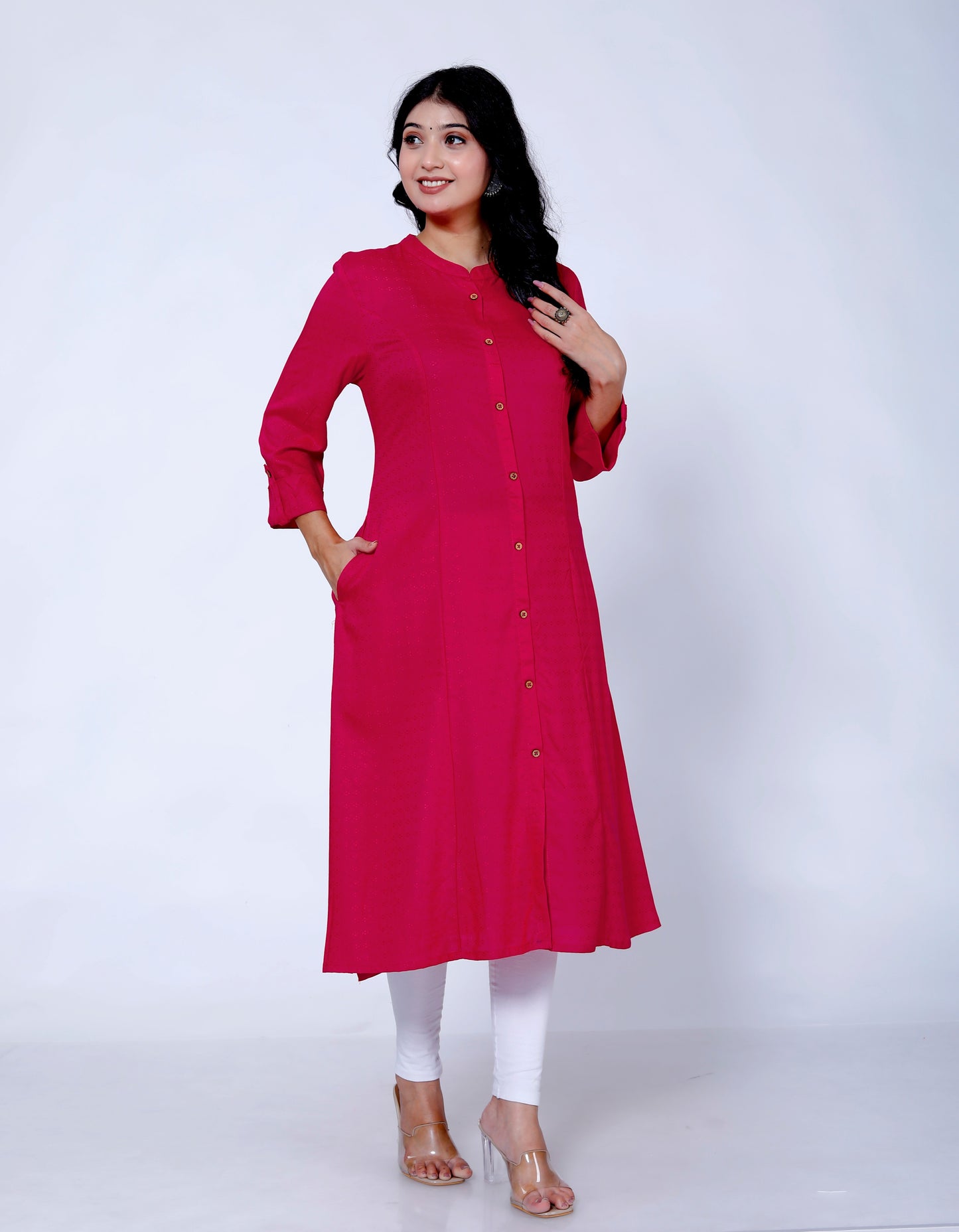 Sakura Women's Pink Liva Viscose Rayon Dobby Kurta