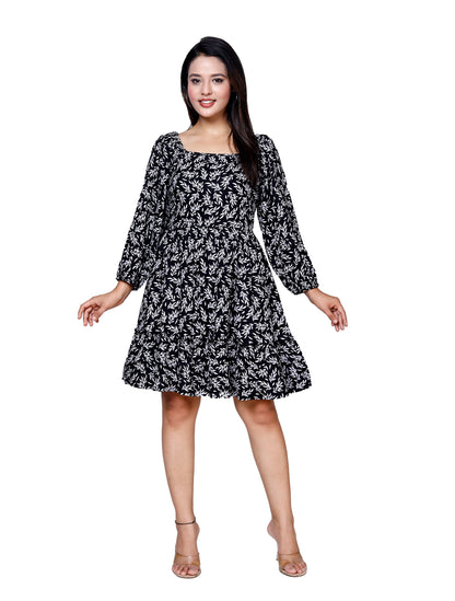 Floral Print Black Dress - Sakura Collection