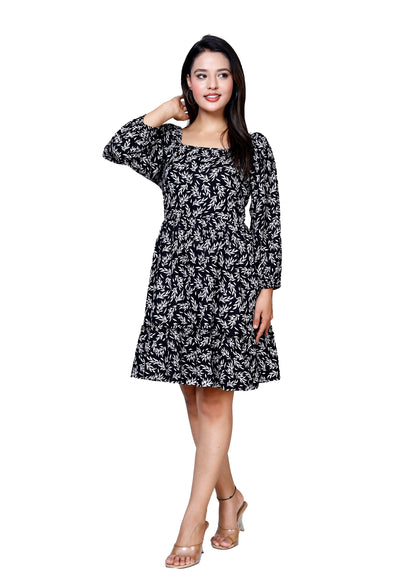 Floral Print Black Dress - Sakura Collection