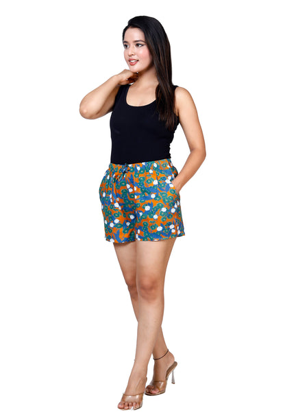 Sakura Multi-Colored Floral Print Elasticated Shorts