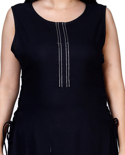 black Sleeveless Embroidered Kurta with Bottom Set - Sakura