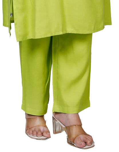 Lime Green Sleeveless Embroidered Kurta with Bottom Set - Sakura