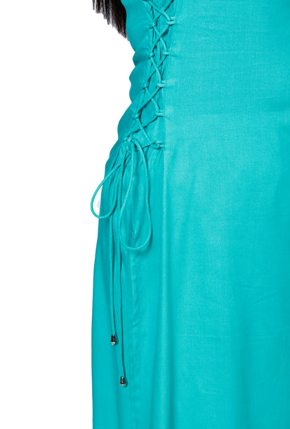 Sea Green Sleeveless Embroidered Kurta with Bottom Set - Sakura