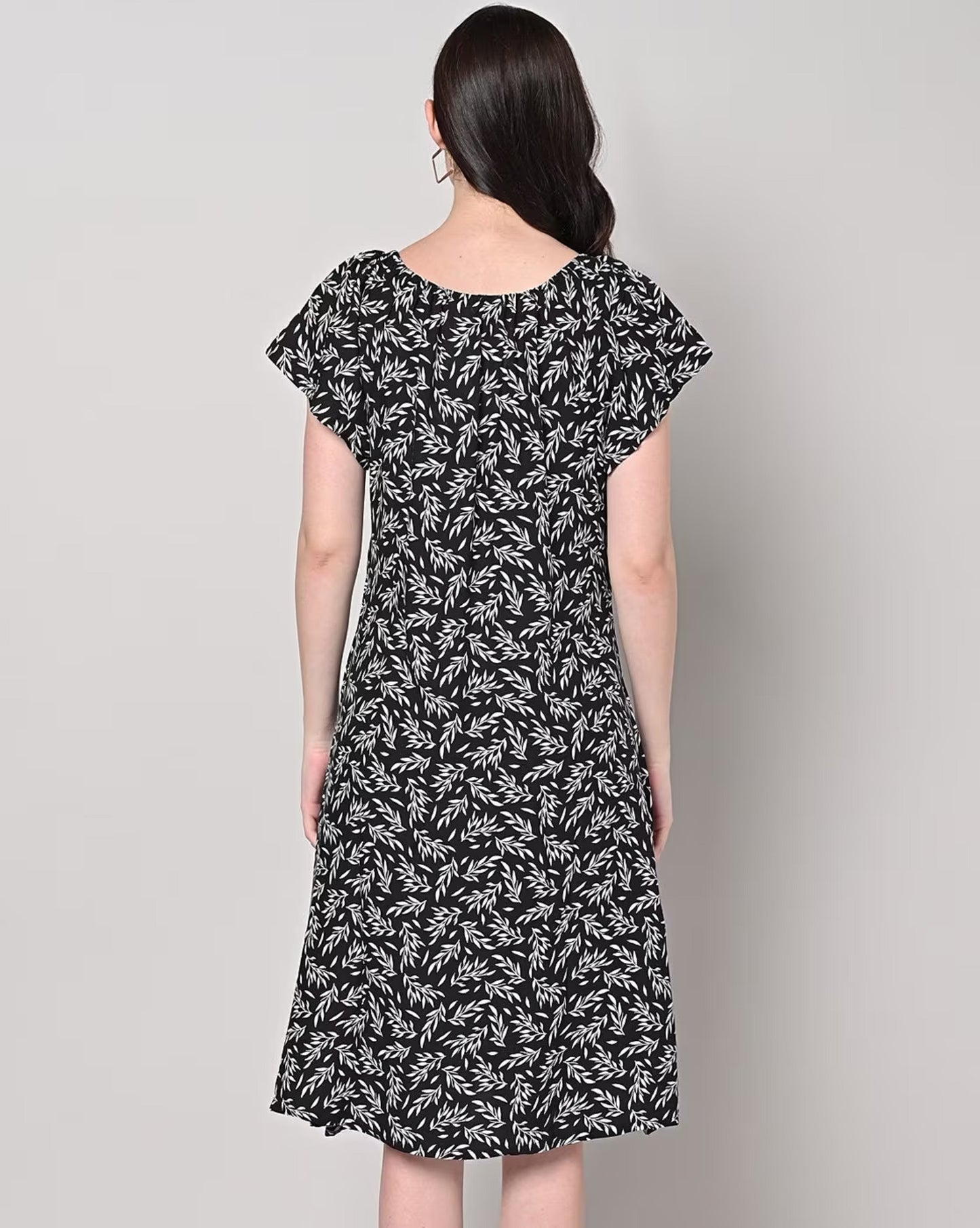 Leaf Print A-Line Dress