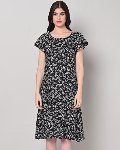 Leaf Print A-Line Dress