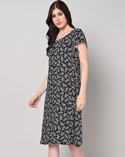 Leaf Print A-Line Dress