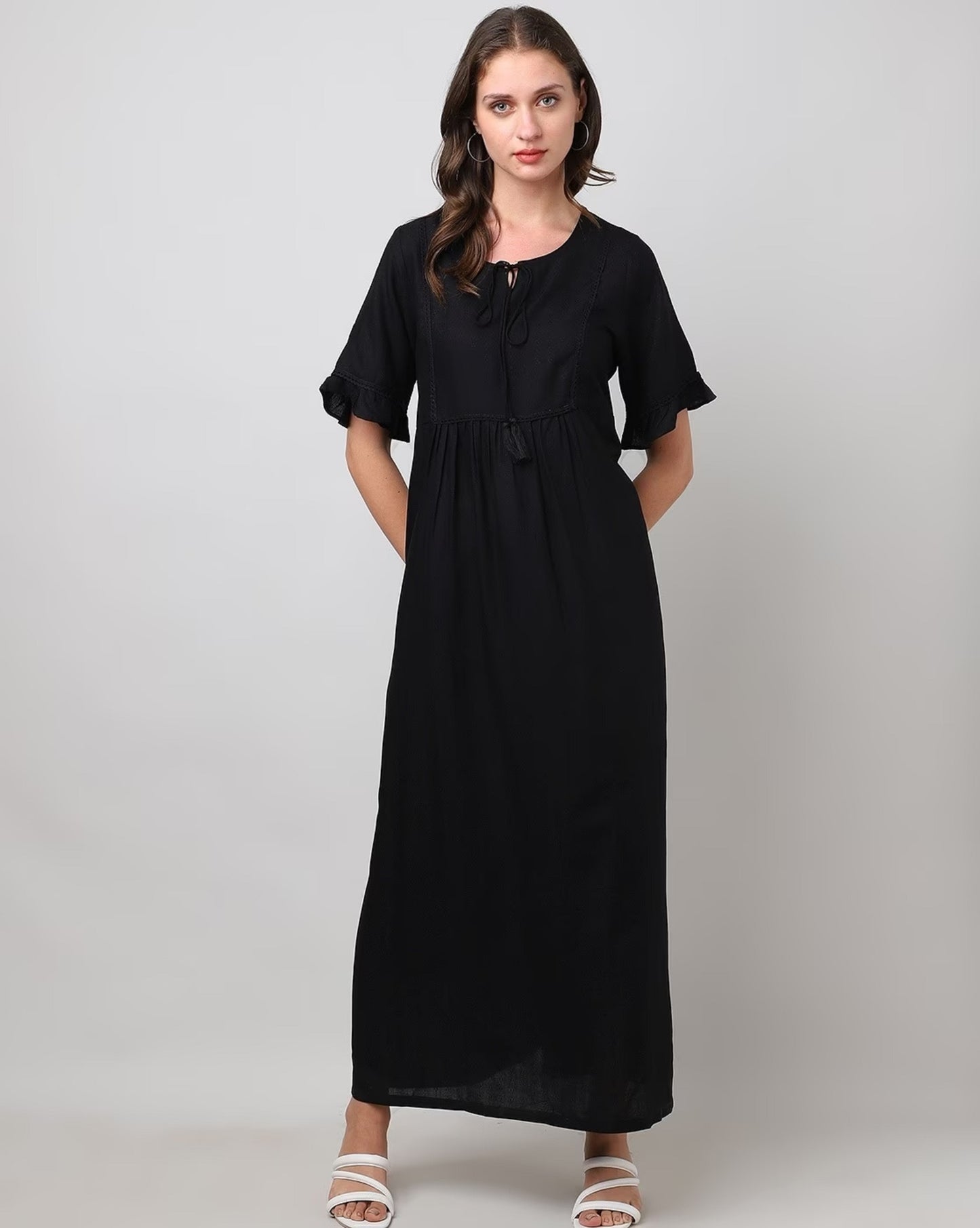 Nightgown with Tie-Up Neckline