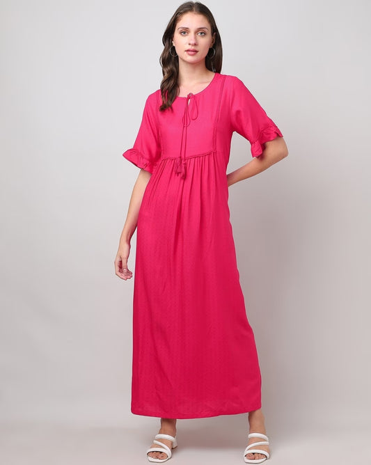 Nightgown with Tie-Up Neckline