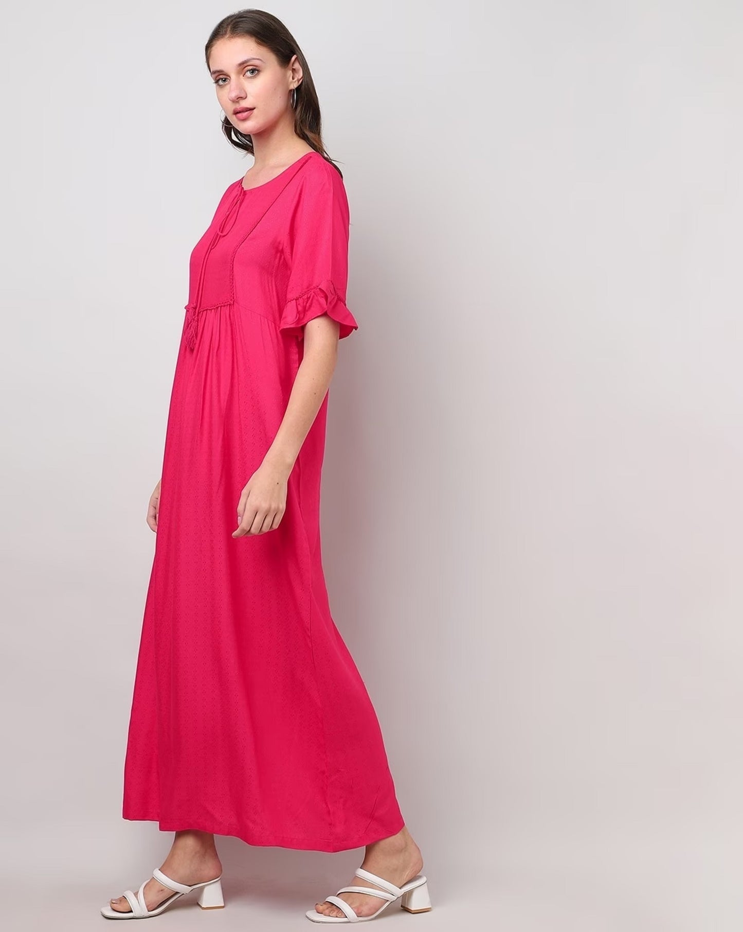 Nightgown with Tie-Up Neckline