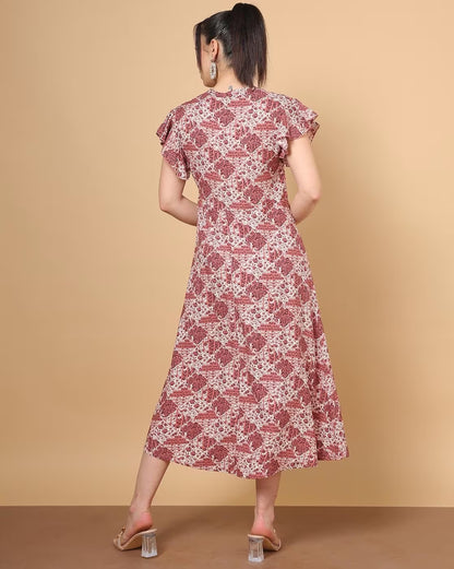 Paisley Print V-Neck A-Line Dress