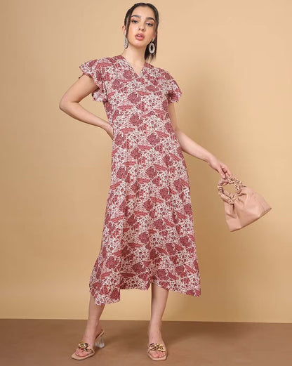 Paisley Print V-Neck A-Line Dress