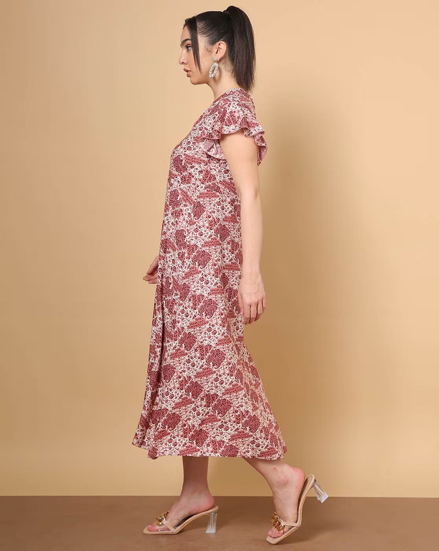 Paisley Print V-Neck A-Line Dress