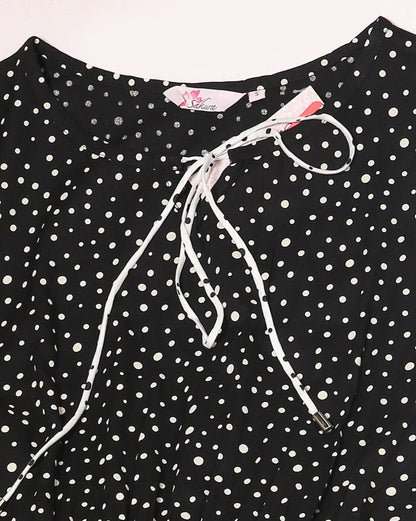 Polka-Dot Print A-Line Dress with Patch Pockets