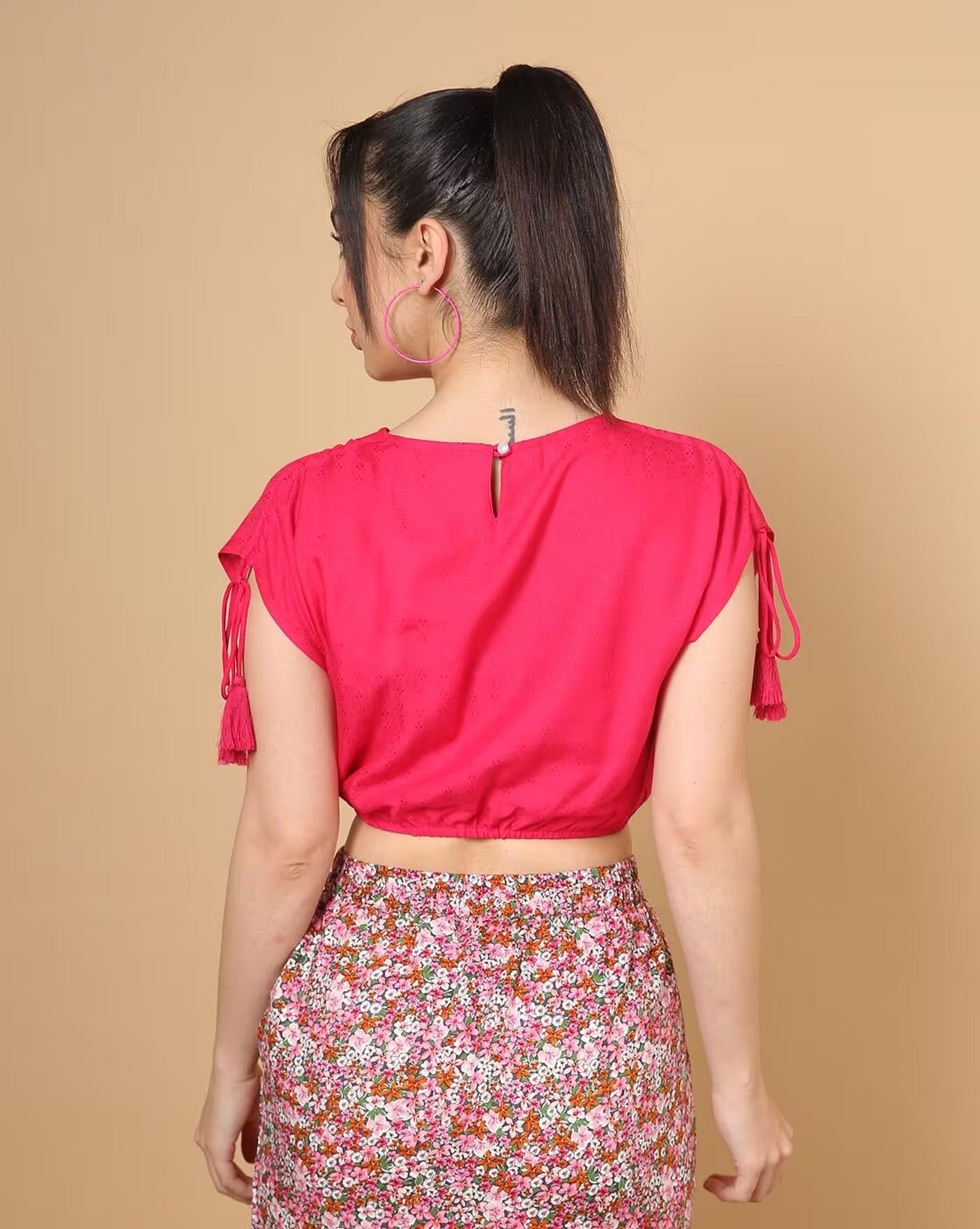 Round-Neck Crop Top with Elasticated Waist