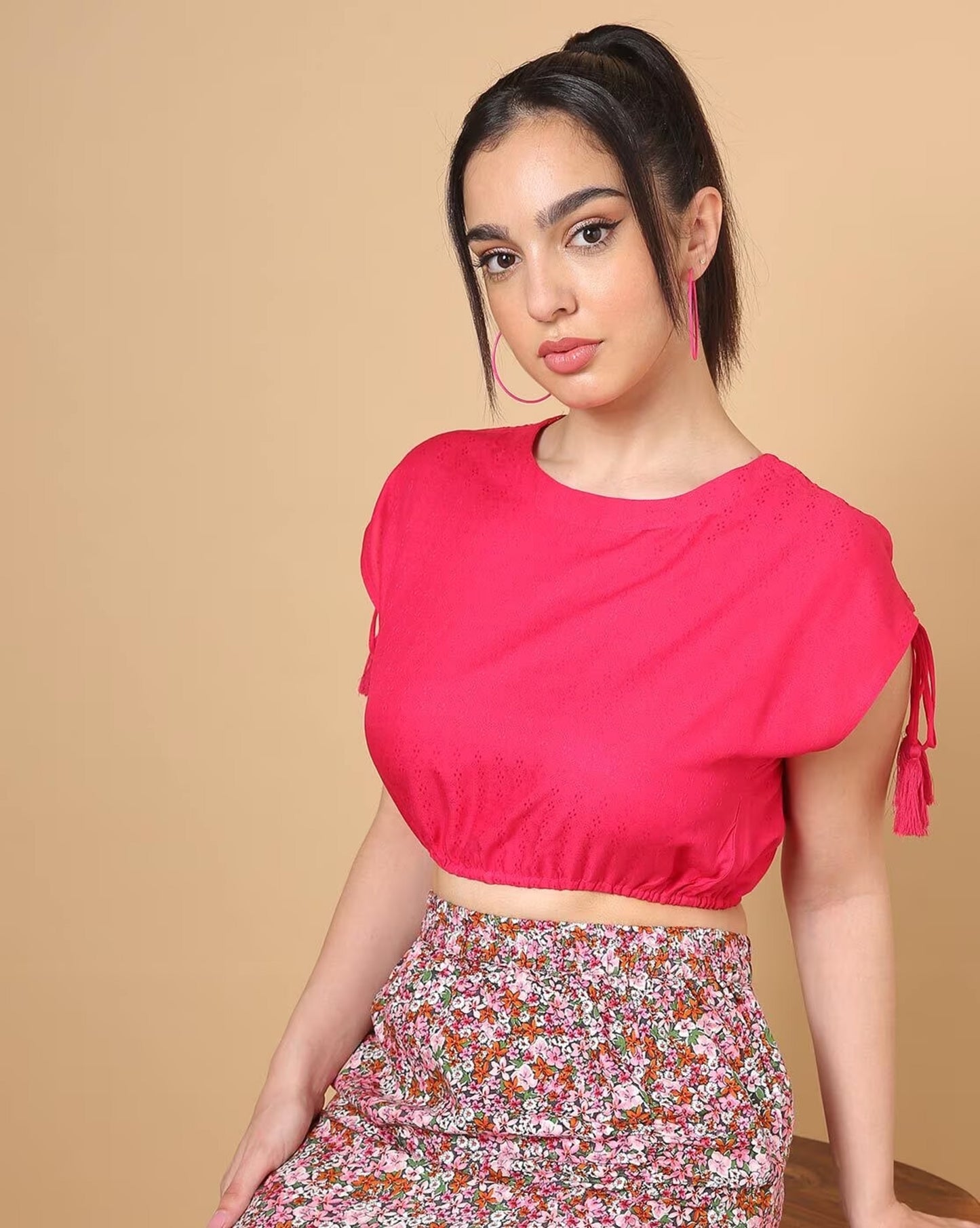 Round-Neck Crop Top with Elasticated Waist